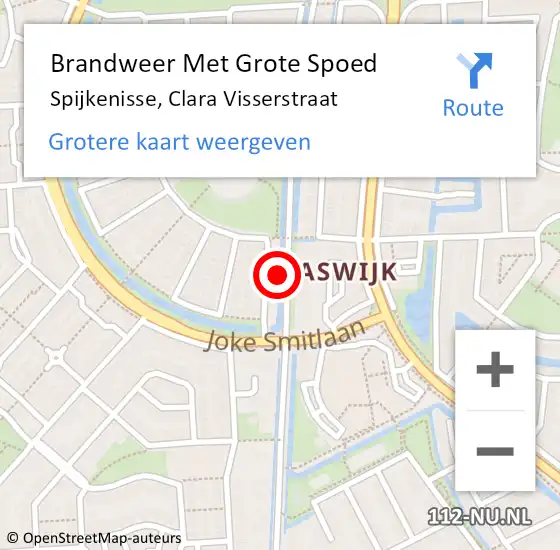 Locatie op kaart van de 112 melding: Brandweer Met Grote Spoed Naar Spijkenisse, Clara Visserstraat op 4 april 2025 11:18