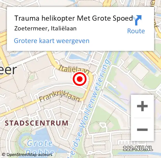 Locatie op kaart van de 112 melding: Trauma helikopter Met Grote Spoed Naar Zoetermeer, Italiëlaan op 4 april 2025 11:37
