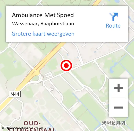 Locatie op kaart van de 112 melding: Ambulance Met Spoed Naar Wassenaar, Raaphorstlaan op 4 april 2025 12:15