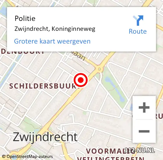 Locatie op kaart van de 112 melding: Politie Zwijndrecht, Koninginneweg op 4 april 2025 12:25