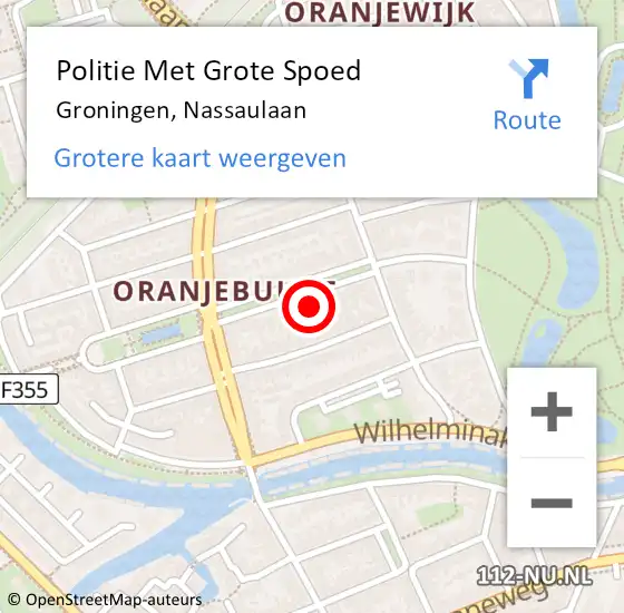 Locatie op kaart van de 112 melding: Politie Met Grote Spoed Naar Groningen, Nassaulaan op 4 april 2025 12:29