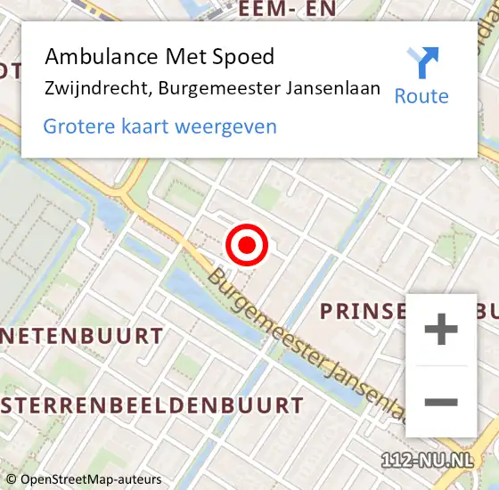 Locatie op kaart van de 112 melding: Ambulance Met Spoed Naar Zwijndrecht, Burgemeester Jansenlaan op 4 april 2025 13:10