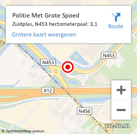 Locatie op kaart van de 112 melding: Politie Met Grote Spoed Naar Zuidplas, N453 hectometerpaal: 3,1 op 4 april 2025 14:06