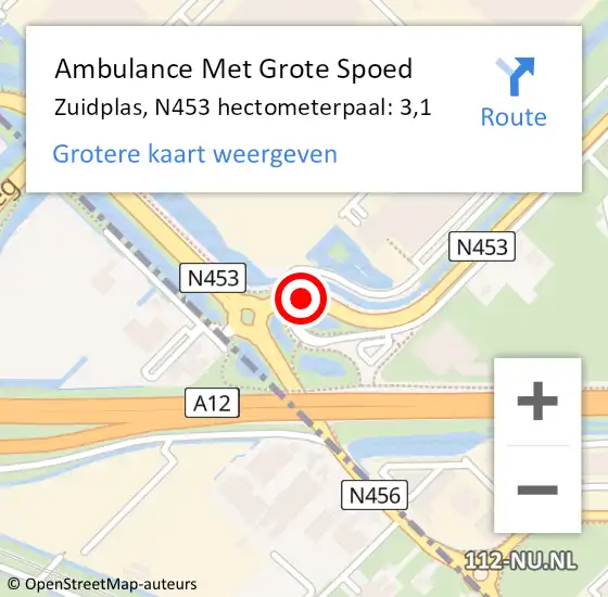 Locatie op kaart van de 112 melding: Ambulance Met Grote Spoed Naar Zuidplas, N453 hectometerpaal: 3,1 op 4 april 2025 14:13