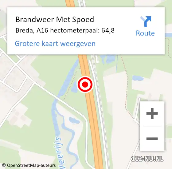Locatie op kaart van de 112 melding: Brandweer Met Spoed Naar Breda, A16 hectometerpaal: 64,8 op 4 april 2025 14:50