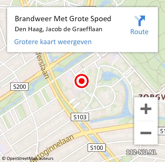 Locatie op kaart van de 112 melding: Brandweer Met Grote Spoed Naar Den Haag, Jacob de Graefflaan op 4 april 2025 15:09