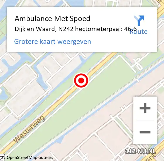 Locatie op kaart van de 112 melding: Ambulance Met Spoed Naar Dijk en Waard, N242 hectometerpaal: 46,6 op 4 april 2025 15:12