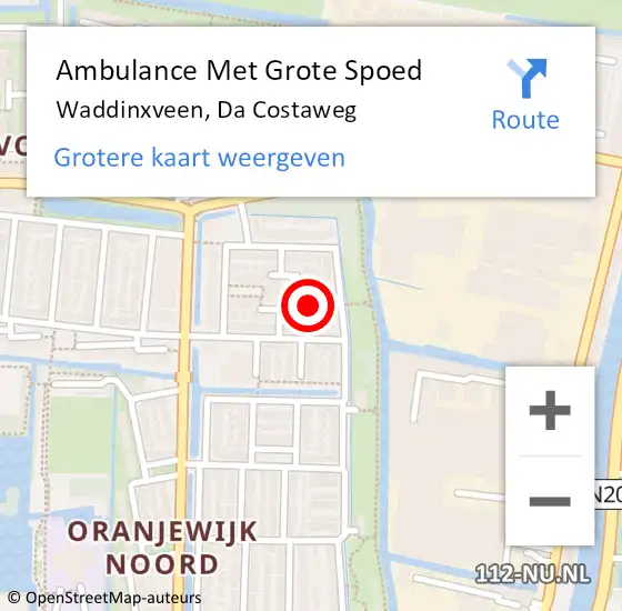 Locatie op kaart van de 112 melding: Ambulance Met Grote Spoed Naar Waddinxveen, Da Costaweg op 4 april 2025 15:18