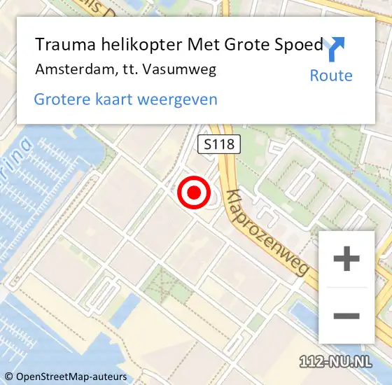 Locatie op kaart van de 112 melding: Trauma helikopter Met Grote Spoed Naar Amsterdam, tt. Vasumweg op 4 april 2025 15:21
