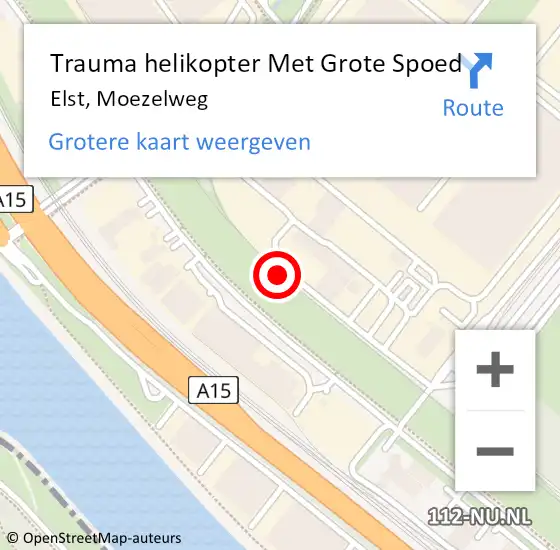 Locatie op kaart van de 112 melding: Trauma helikopter Met Grote Spoed Naar Elst, Moezelweg op 4 april 2025 15:33