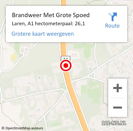 Locatie op kaart van de 112 melding: Brandweer Met Grote Spoed Naar Laren, A1 hectometerpaal: 26,1 op 4 april 2025 15:37