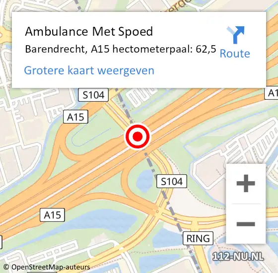 Locatie op kaart van de 112 melding: Ambulance Met Spoed Naar Barendrecht, A15 hectometerpaal: 62,5 op 4 april 2025 15:44