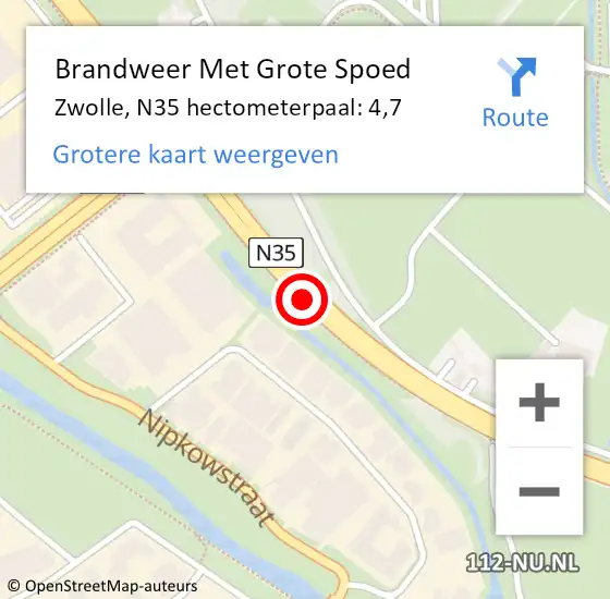 Locatie op kaart van de 112 melding: Brandweer Met Grote Spoed Naar Zwolle, N35 hectometerpaal: 4,7 op 4 april 2025 15:59
