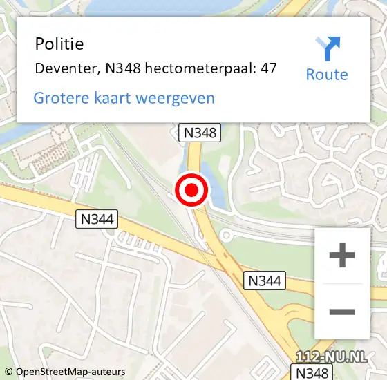 Locatie op kaart van de 112 melding: Politie Deventer, N348 hectometerpaal: 47 op 4 april 2025 16:02