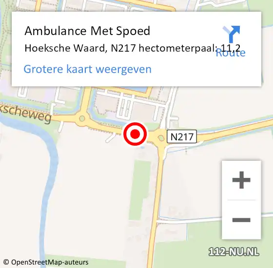 Locatie op kaart van de 112 melding: Ambulance Met Spoed Naar Hoeksche Waard, N217 hectometerpaal: 11,2 op 4 april 2025 16:26