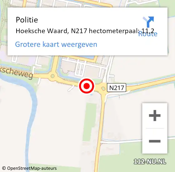 Locatie op kaart van de 112 melding: Politie Hoeksche Waard, N217 hectometerpaal: 11,2 op 4 april 2025 16:27