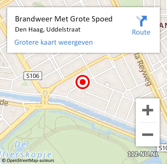 Locatie op kaart van de 112 melding: Brandweer Met Grote Spoed Naar Den Haag, Uddelstraat op 4 april 2025 16:32