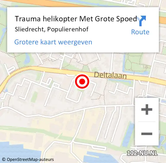Locatie op kaart van de 112 melding: Trauma helikopter Met Grote Spoed Naar Sliedrecht, Populierenhof op 4 april 2025 16:34