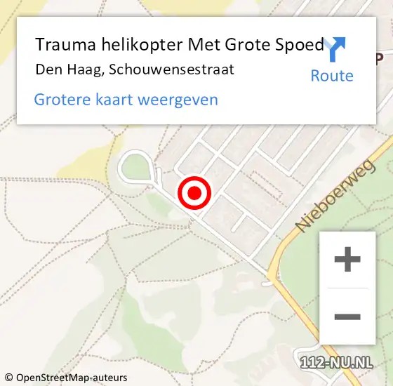Locatie op kaart van de 112 melding: Trauma helikopter Met Grote Spoed Naar Den Haag, Schouwensestraat op 4 april 2025 17:02