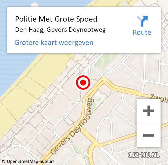 Locatie op kaart van de 112 melding: Politie Met Grote Spoed Naar Den Haag, Gevers Deynootweg op 4 april 2025 17:08