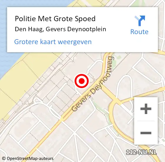 Locatie op kaart van de 112 melding: Politie Met Grote Spoed Naar Den Haag, Gevers Deynootplein op 4 april 2025 17:08
