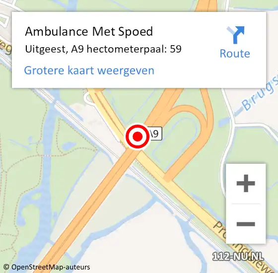Locatie op kaart van de 112 melding: Ambulance Met Spoed Naar Uitgeest, A9 hectometerpaal: 59 op 4 april 2025 17:15
