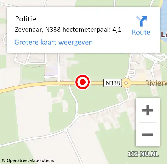 Locatie op kaart van de 112 melding: Politie Zevenaar, N338 hectometerpaal: 4,1 op 4 april 2025 17:17