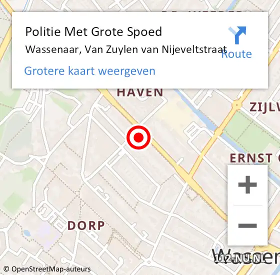 Locatie op kaart van de 112 melding: Politie Met Grote Spoed Naar Wassenaar, Van Zuylen van Nijeveltstraat op 4 april 2025 18:11