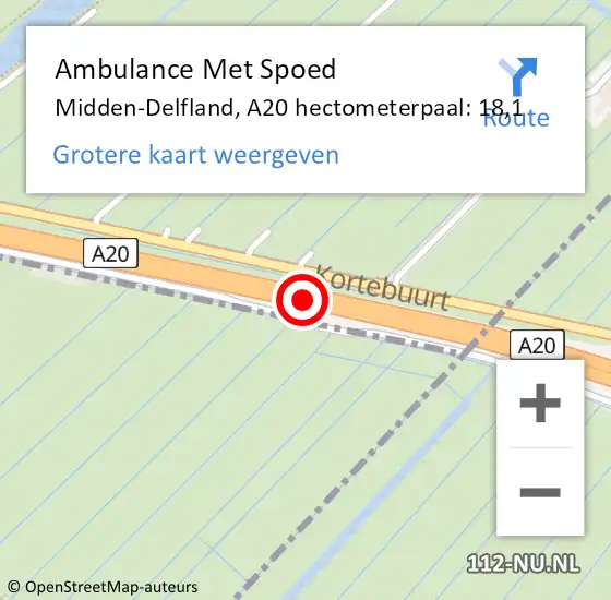 Locatie op kaart van de 112 melding: Ambulance Met Spoed Naar Midden-Delfland, A20 hectometerpaal: 18,1 op 4 april 2025 18:12