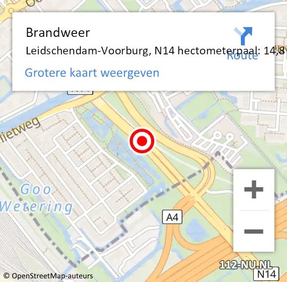 Locatie op kaart van de 112 melding: Brandweer Leidschendam-Voorburg, N14 hectometerpaal: 14,8 op 4 april 2025 18:24