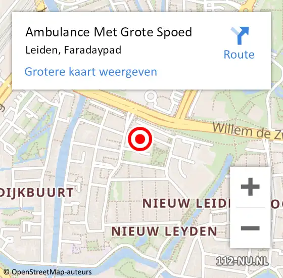 Locatie op kaart van de 112 melding: Ambulance Met Grote Spoed Naar Leiden, Faradaypad op 4 april 2025 18:30