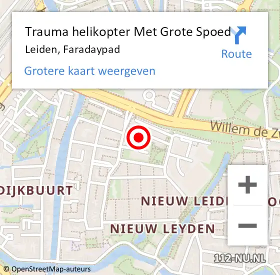 Locatie op kaart van de 112 melding: Trauma helikopter Met Grote Spoed Naar Leiden, Faradaypad op 4 april 2025 18:32