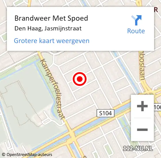 Locatie op kaart van de 112 melding: Brandweer Met Spoed Naar Den Haag, Jasmijnstraat op 4 april 2025 18:38