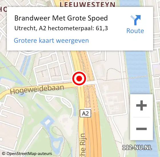 Locatie op kaart van de 112 melding: Brandweer Met Grote Spoed Naar Utrecht, A2 hectometerpaal: 61,3 op 4 april 2025 18:44