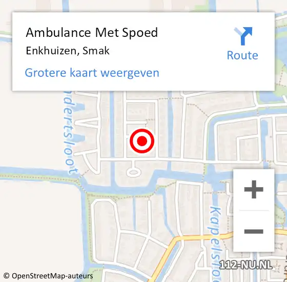 Locatie op kaart van de 112 melding: Ambulance Met Spoed Naar Enkhuizen, Smak op 4 april 2025 19:00