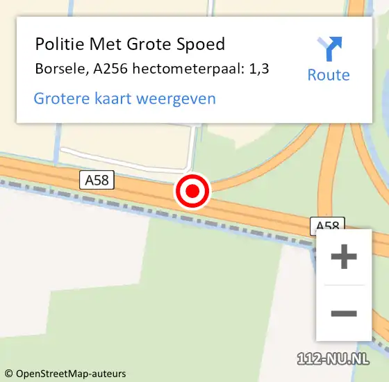 Locatie op kaart van de 112 melding: Politie Met Grote Spoed Naar Borsele, A256 hectometerpaal: 1,3 op 4 april 2025 19:10