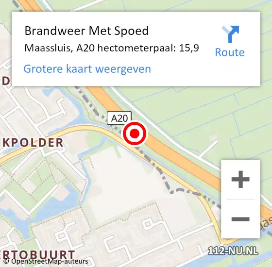 Locatie op kaart van de 112 melding: Brandweer Met Spoed Naar Maassluis, A20 hectometerpaal: 15,9 op 4 april 2025 19:36