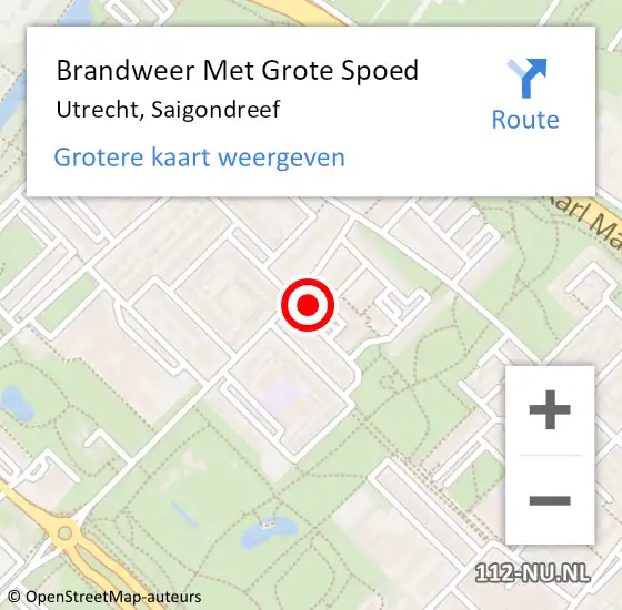 Locatie op kaart van de 112 melding: Brandweer Met Grote Spoed Naar Utrecht, Saigondreef op 4 april 2025 19:50