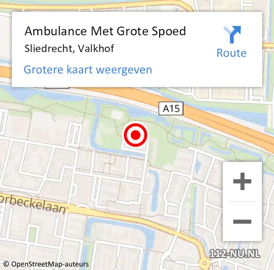 Locatie op kaart van de 112 melding: Ambulance Met Grote Spoed Naar Sliedrecht, Valkhof op 4 april 2025 20:02