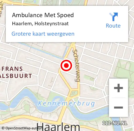 Locatie op kaart van de 112 melding: Ambulance Met Spoed Naar Haarlem, Holsteynstraat op 4 april 2025 20:20
