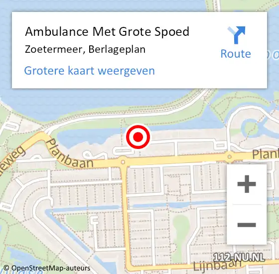 Locatie op kaart van de 112 melding: Ambulance Met Grote Spoed Naar Zoetermeer, Berlageplan op 4 april 2025 21:01