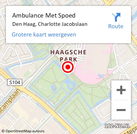 Locatie op kaart van de 112 melding: Ambulance Met Spoed Naar Den Haag, Charlotte Jacobslaan op 4 april 2025 21:23