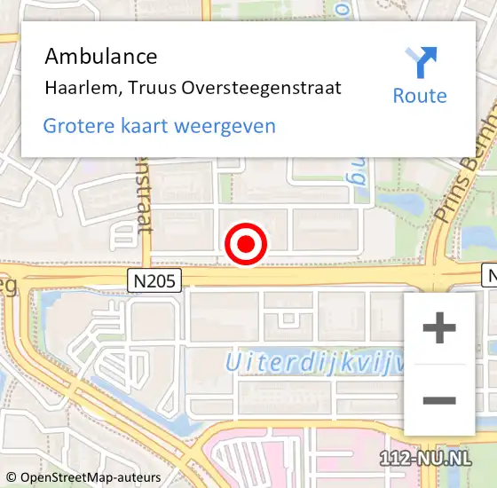 Locatie op kaart van de 112 melding: Ambulance Haarlem, Truus Oversteegenstraat op 4 april 2025 21:49
