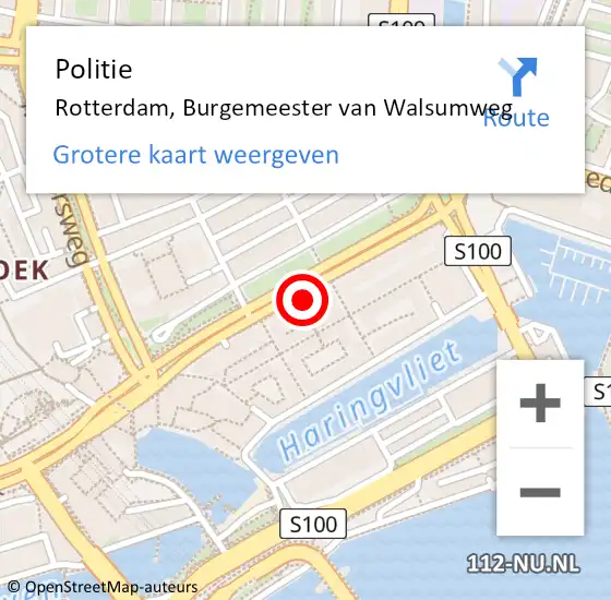 Locatie op kaart van de 112 melding: Politie Rotterdam, Burgemeester van Walsumweg op 4 april 2025 22:10