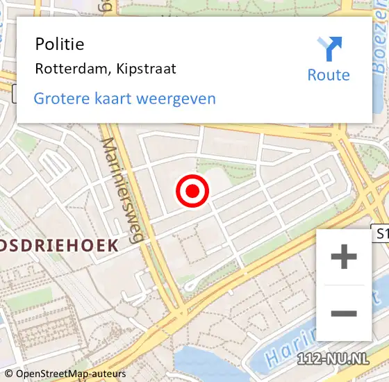 Locatie op kaart van de 112 melding: Politie Rotterdam, Kipstraat op 4 april 2025 22:14