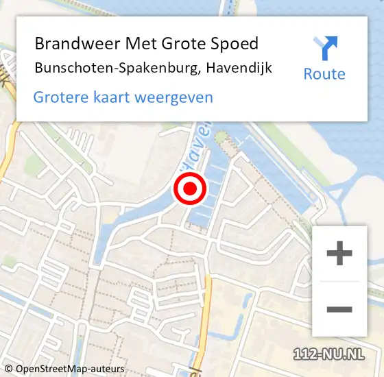 Locatie op kaart van de 112 melding: Brandweer Met Grote Spoed Naar Bunschoten-Spakenburg, Havendijk op 4 april 2025 22:33