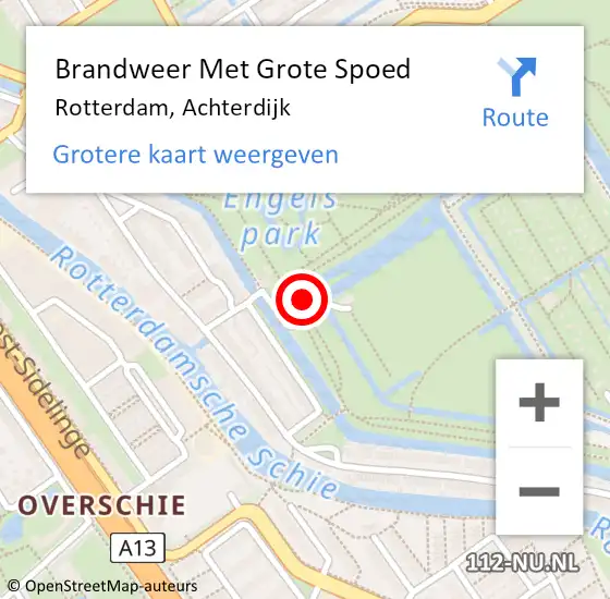 Locatie op kaart van de 112 melding: Brandweer Met Grote Spoed Naar Rotterdam, Achterdijk op 4 april 2025 22:51