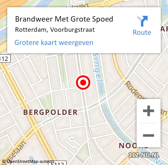 Locatie op kaart van de 112 melding: Brandweer Met Grote Spoed Naar Rotterdam, Voorburgstraat op 5 april 2025 00:00