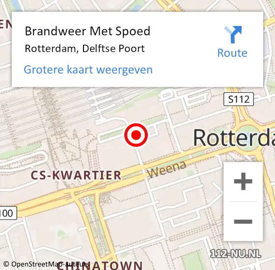 Locatie op kaart van de 112 melding: Brandweer Met Spoed Naar Rotterdam, Delftse Poort op 5 april 2025 03:50