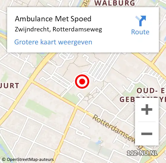 Locatie op kaart van de 112 melding: Ambulance Met Spoed Naar Zwijndrecht, Rotterdamseweg op 5 april 2025 03:51